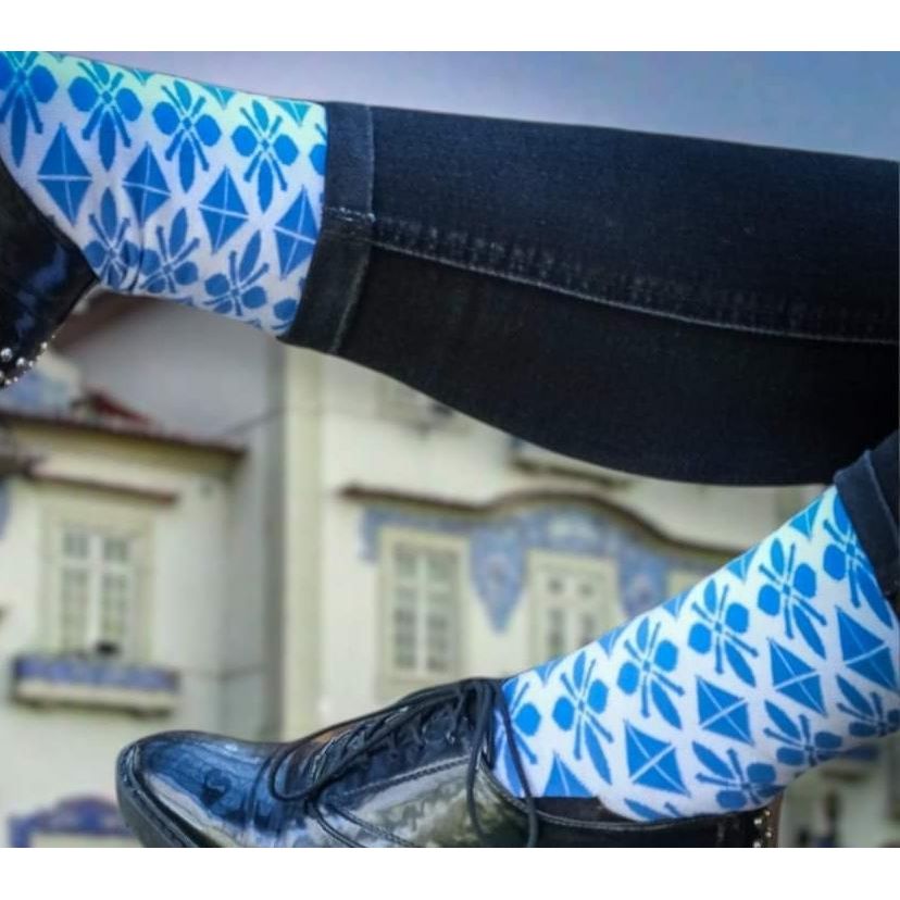 Chaussettes "Azulejos blancs & bleus"