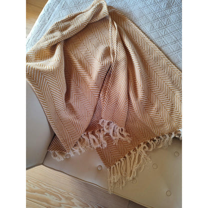 Plaid motif CHEVRON - 100% coton beige doré