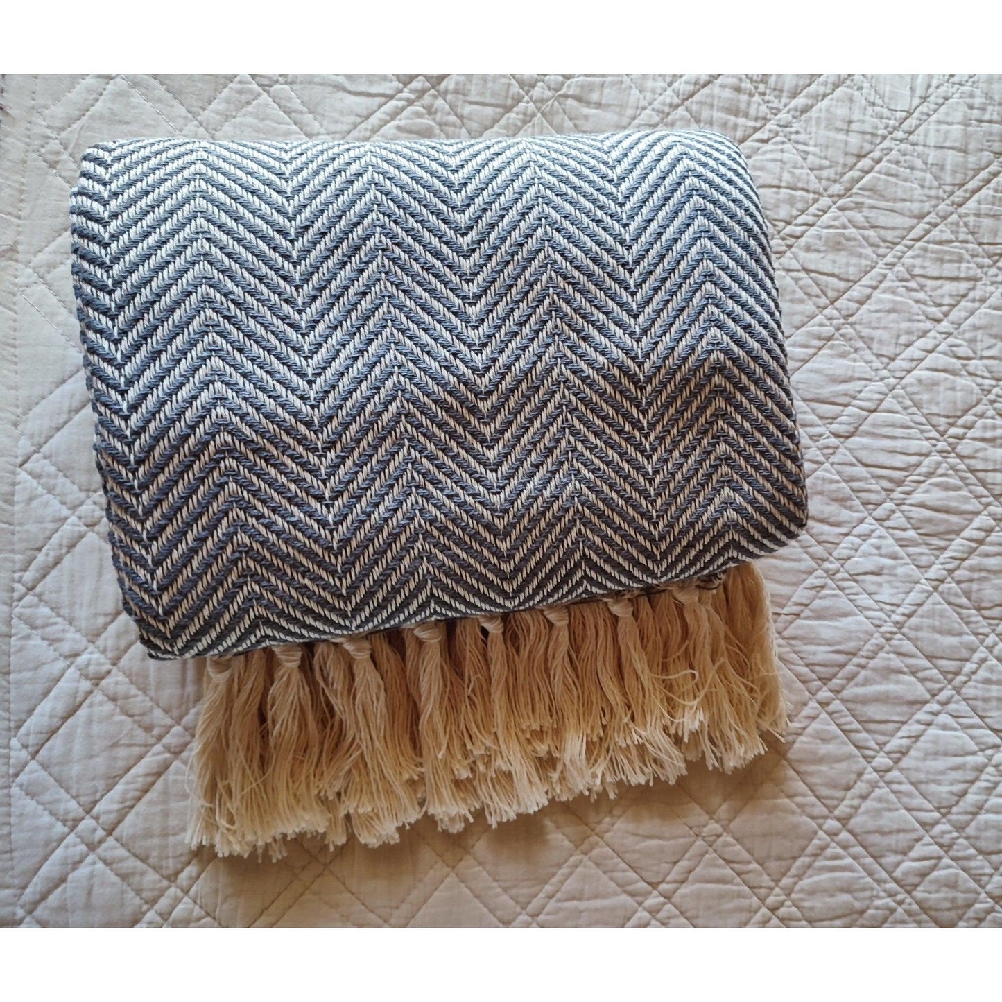 Plaid motif CHEVRON -100% coton gris