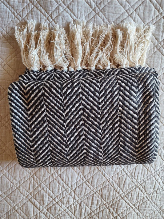 Plaid motif CHEVRON - 100% coton noir