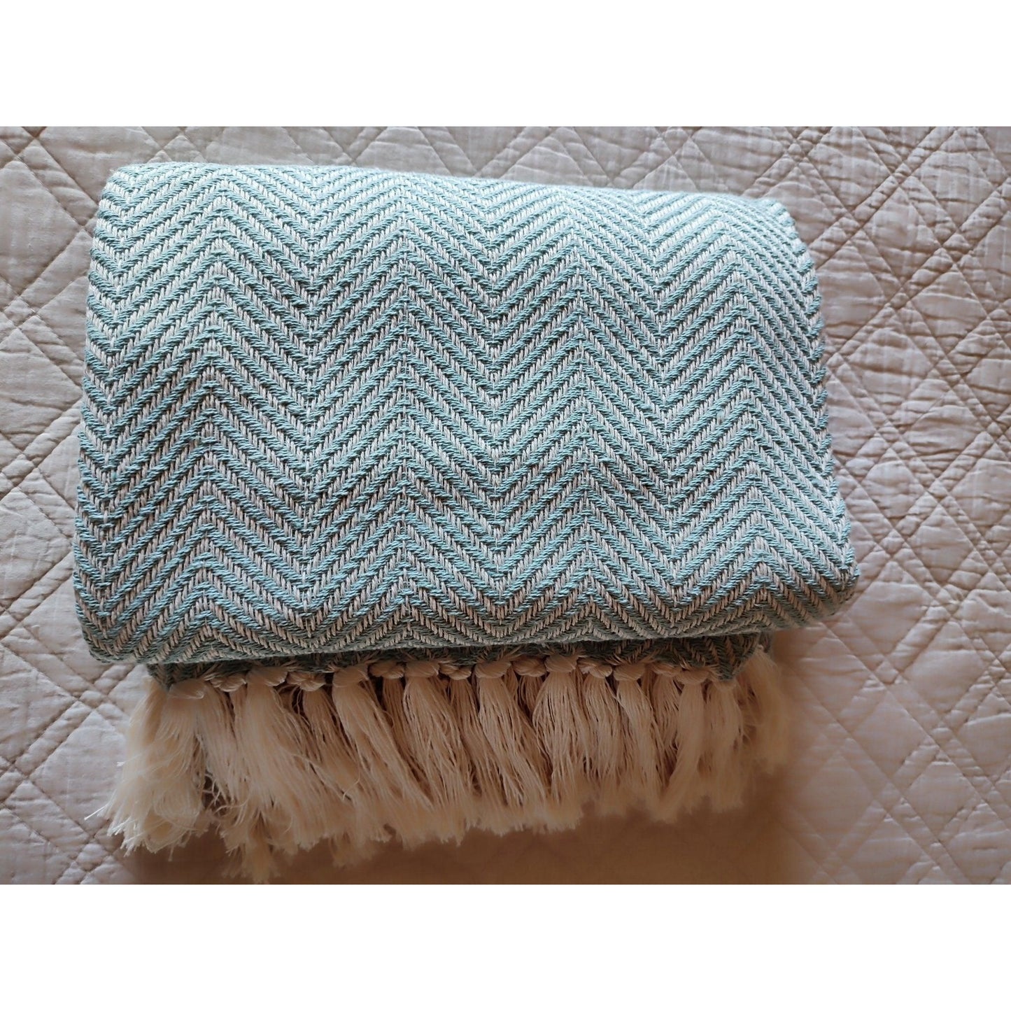 Plaid motif CHEVRON – 100% coton turquoise