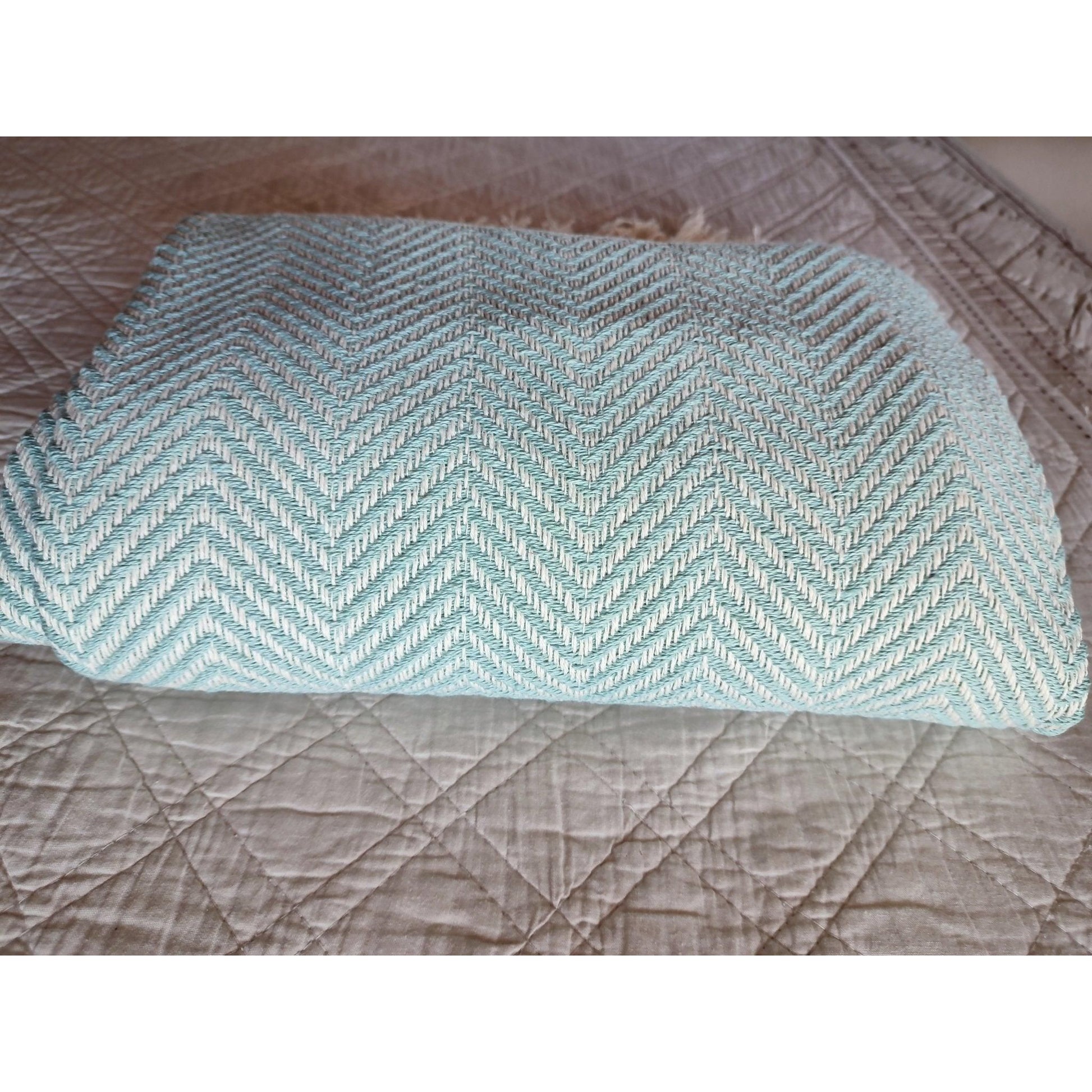 Plaid motif CHEVRON – 100% coton turquoise