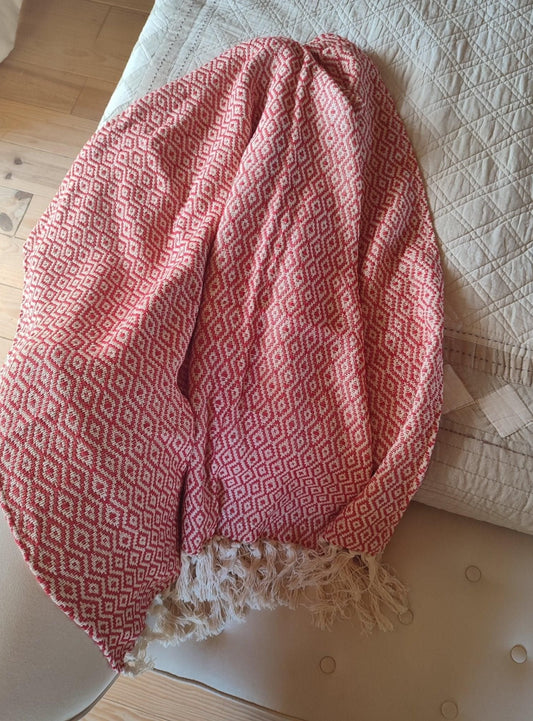 Plaid motif LOSANGE - 100% coton rouge